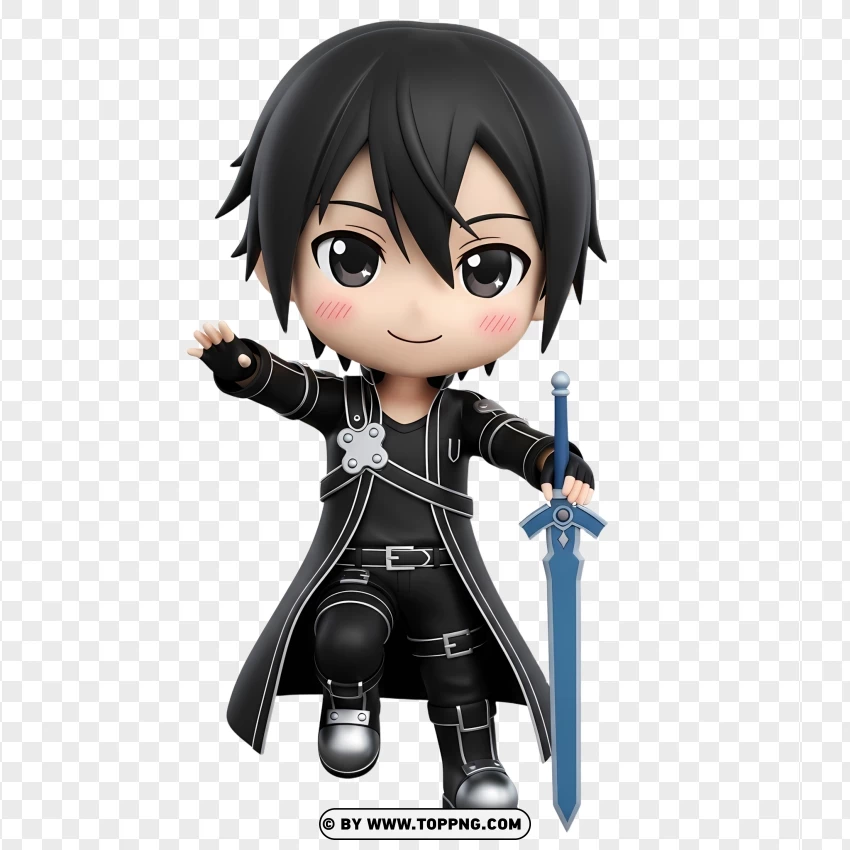Adorable Kirito Smiling With Sword On Shoulder PNG Transparent Background