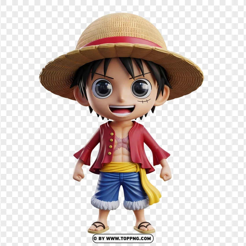 Adorable Luffy Adjusting Straw Hat With Smile PNG Transparent Background