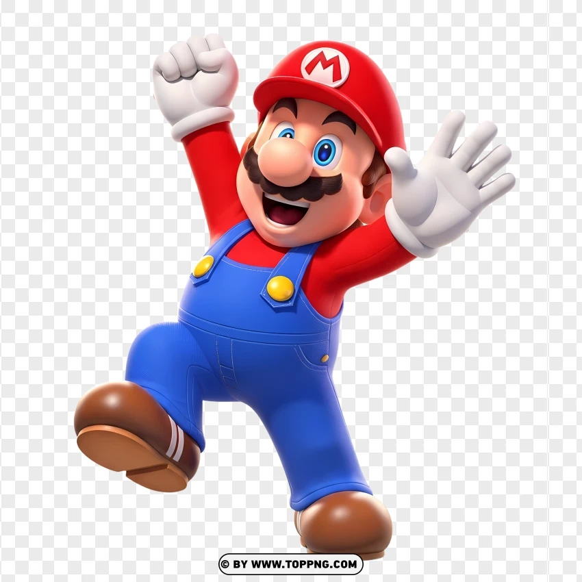 Adorable Mario Victory Pose With Smile PNG Transparent Background