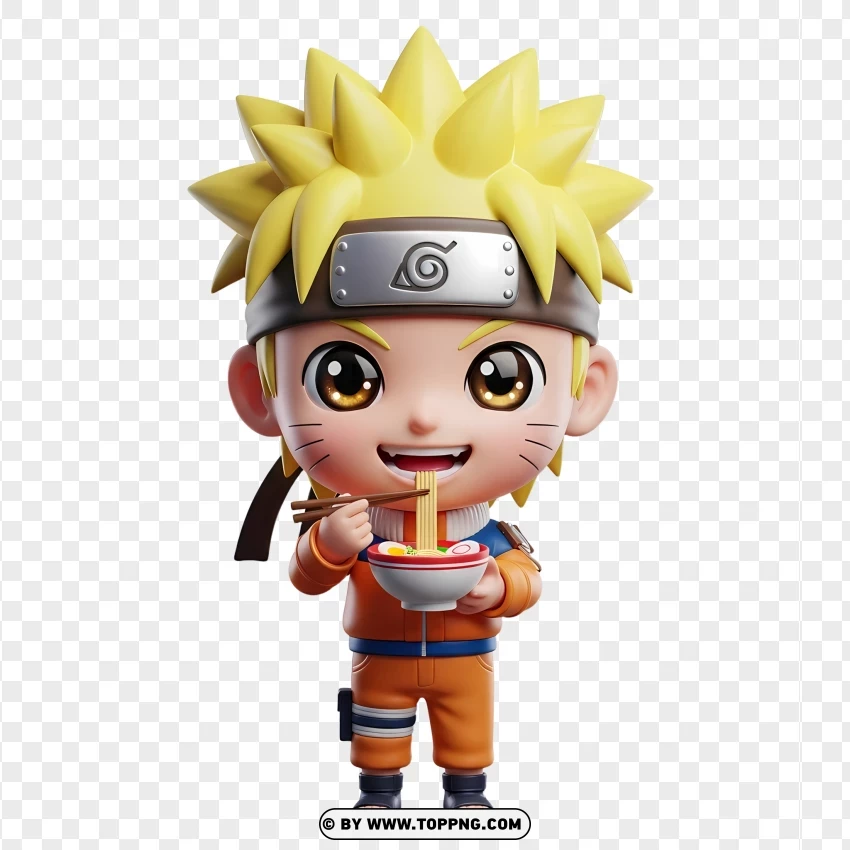 Adorable Naruto Eating Ramen Bowl PNG Transparent Background