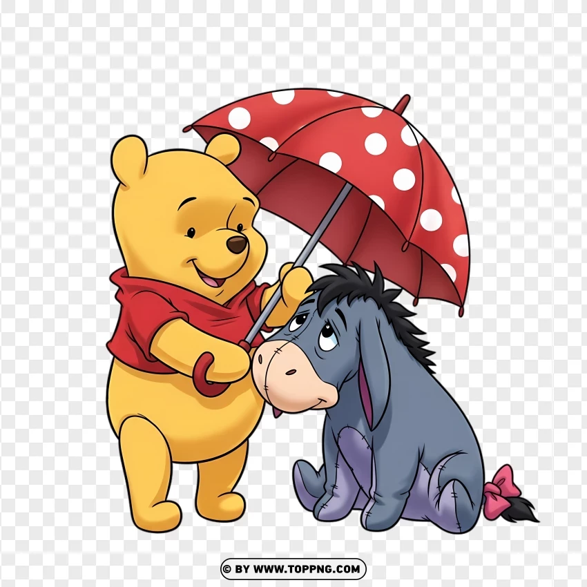 Adorable Pooh And Eeyore Sharing Umbrella PNG Transparent Background