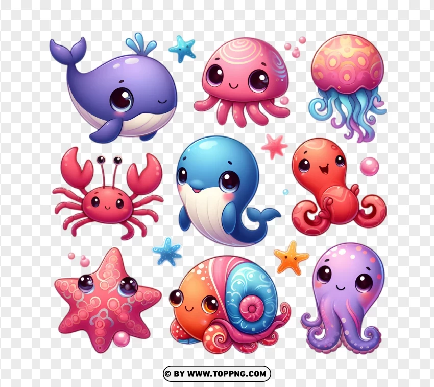 Cute marine creatures, Sea animals clipart, Ocean animals illustration, Kawaii sea life, Underwater creatures clipart, Cartoon sea animals, Marine life clipart