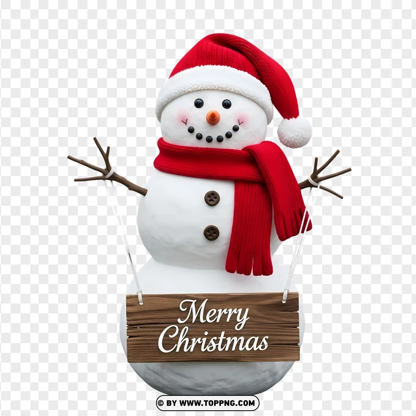 Adorable Snowman Holding Wooden Holiday Message PNG Transparent Background