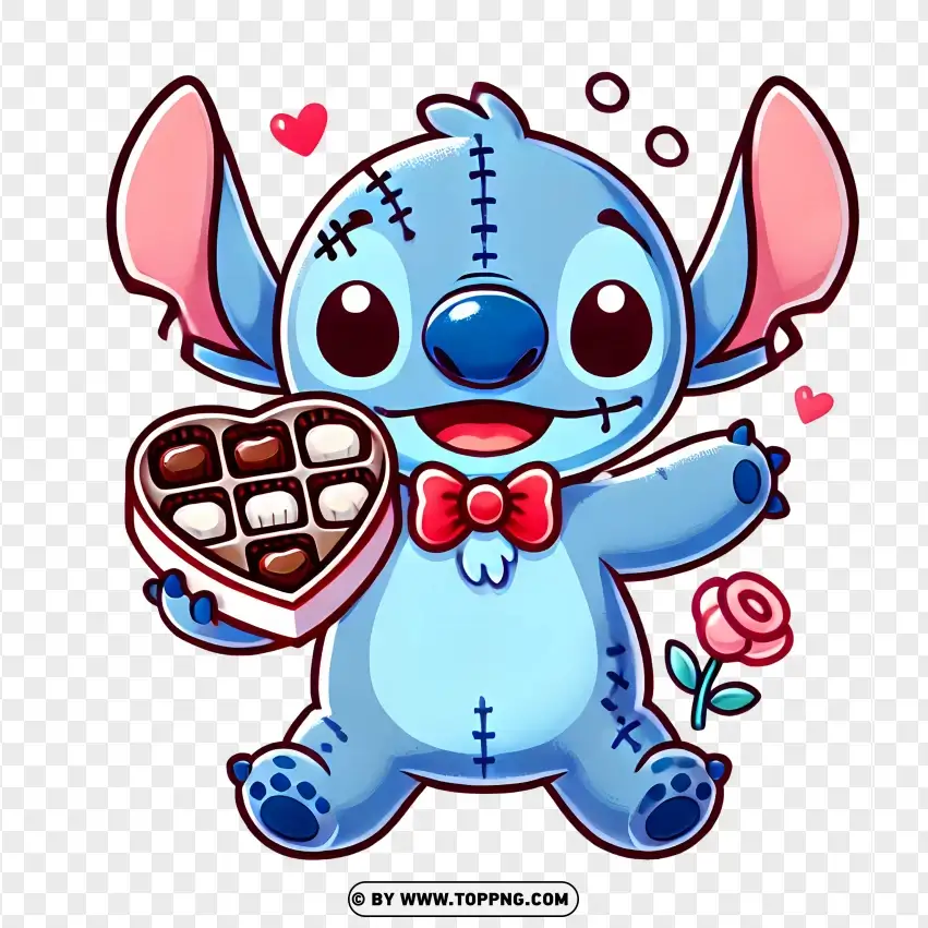 Stitch Character With Chocolate Box PNG Transparent Background