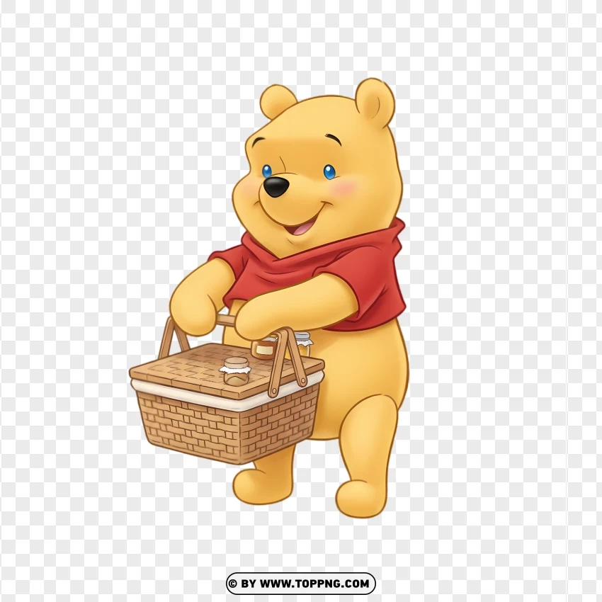 Adorable Style Winnie The Pooh Carrying A Picnic Basket PNG Transparent Background