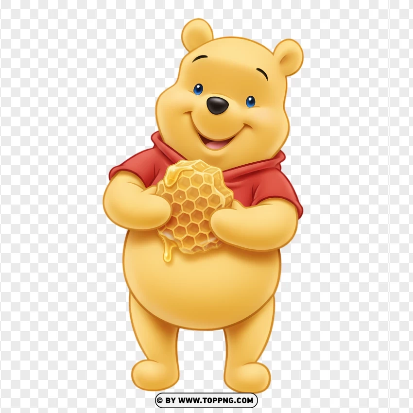Adorable Winnie The Pooh Holding Honeycomb PNG Transparent Background