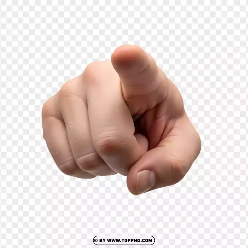 Adult Male Hand Pointing Straight Ahead On White PNG Transparent Background