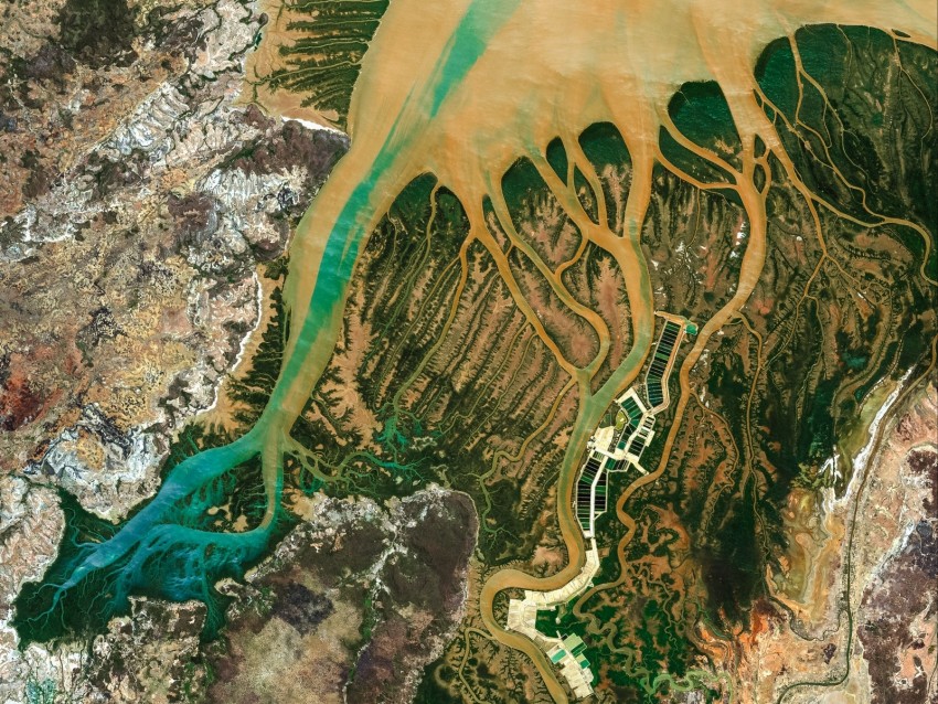 africa, aerial view, reliefs, rivers, west coast, african delta