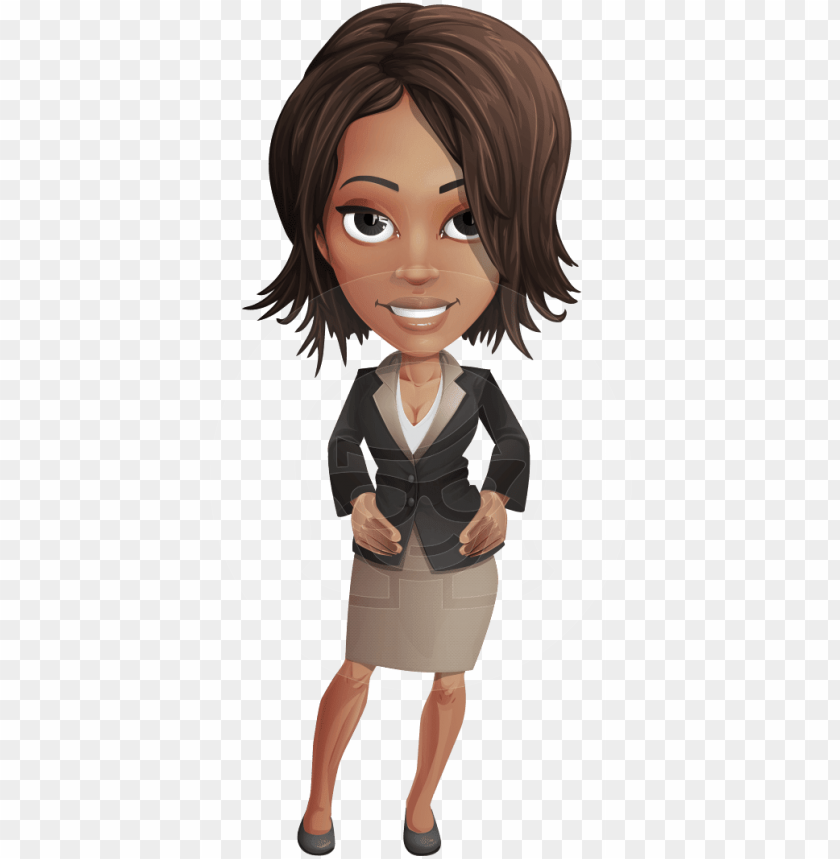 free PNG african american female with black coat vector character - free woman cartoon character PNG image with transparent background PNG images transparent