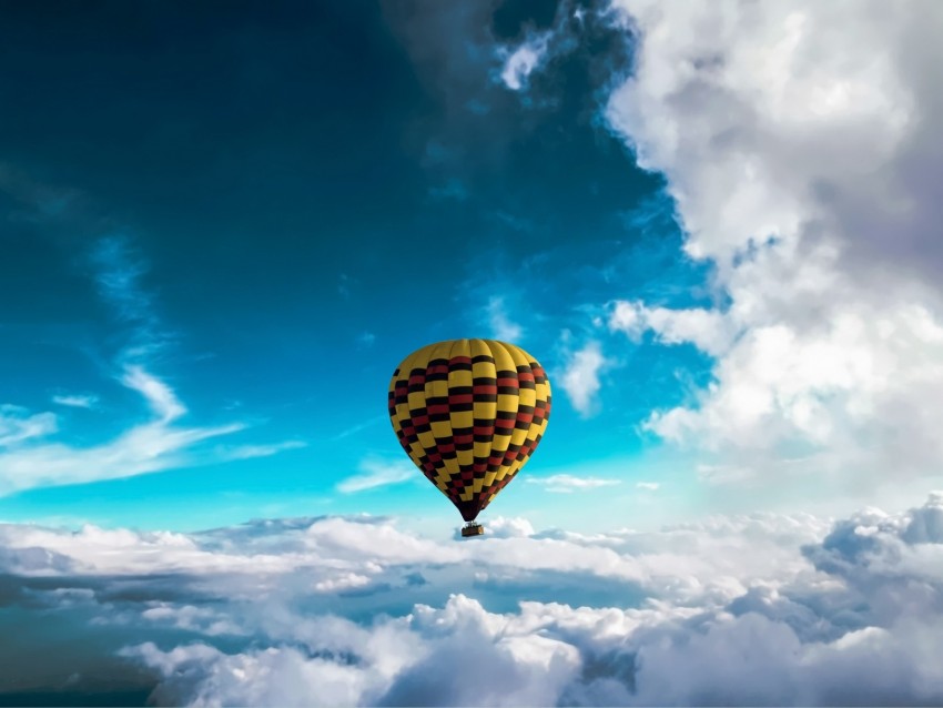 air balloon, sky, clouds, flight, height, motley