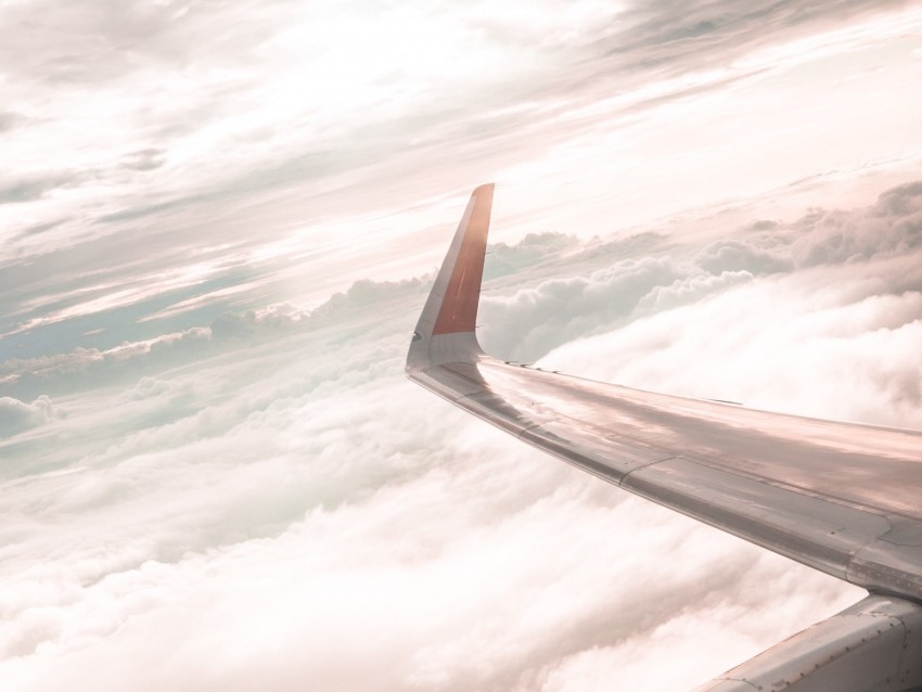 airplane, wing, clouds, view, overview