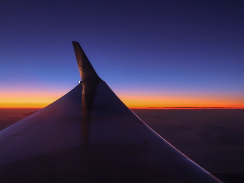 airplane wing, sky, flight, horizon, sunset