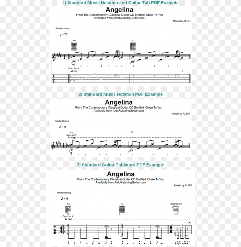 aldo relaxing guitar angelina three version guitar relaxing guitar sheet music PNG transparent with Clear Background ID 238106
