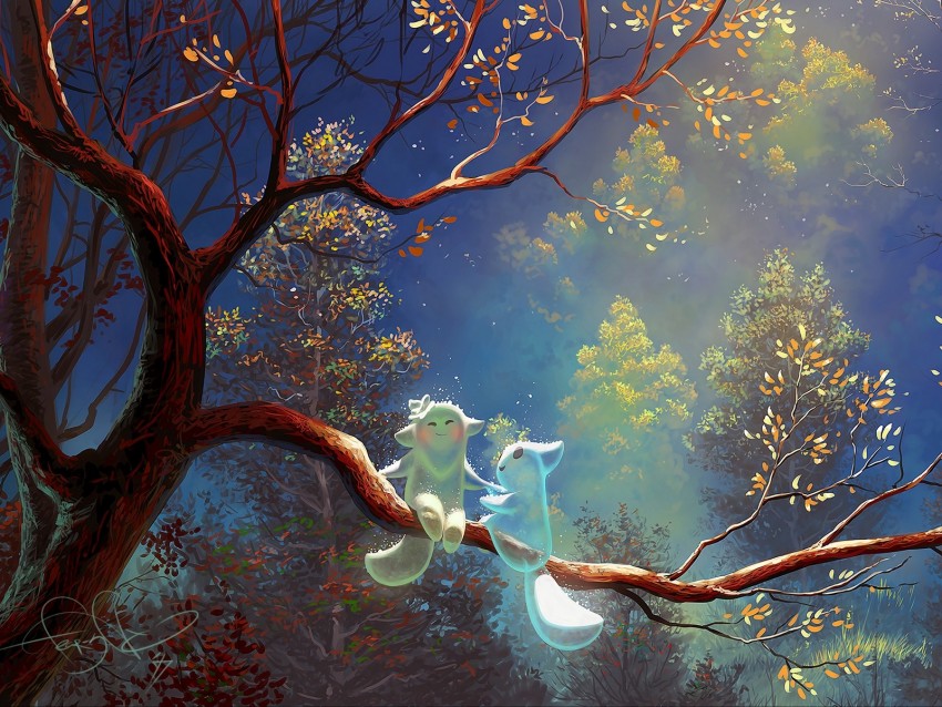 Animals Tree Branch Magic Art Fantasy Png - Free PNG Images