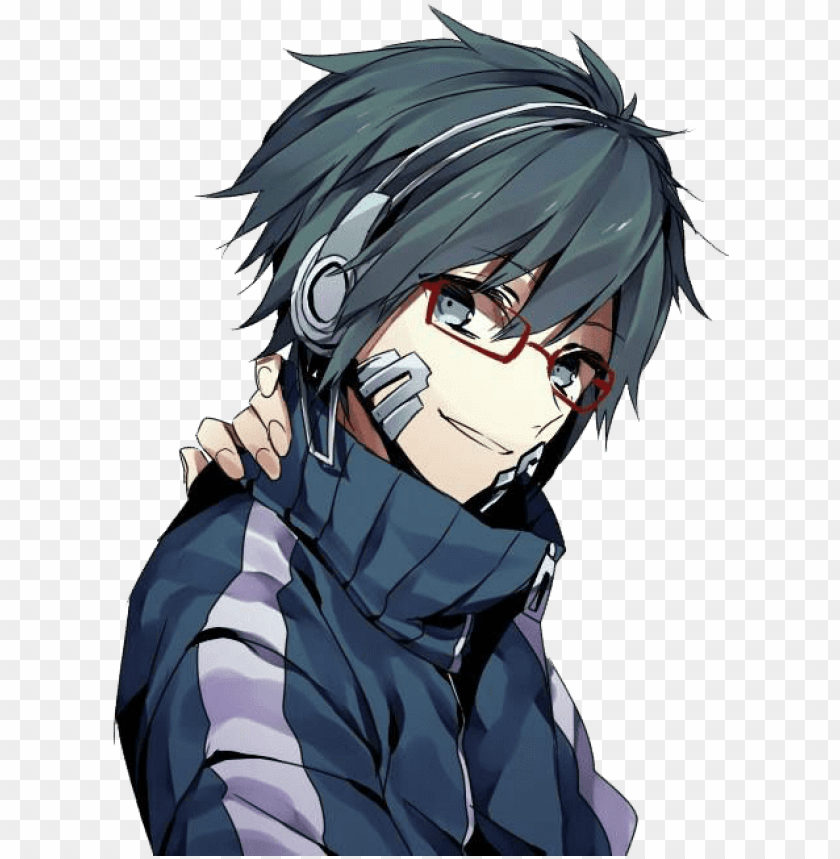 free PNG anime boy png clipart - blue hair anime boy with glasses PNG image with transparent background PNG images transparent