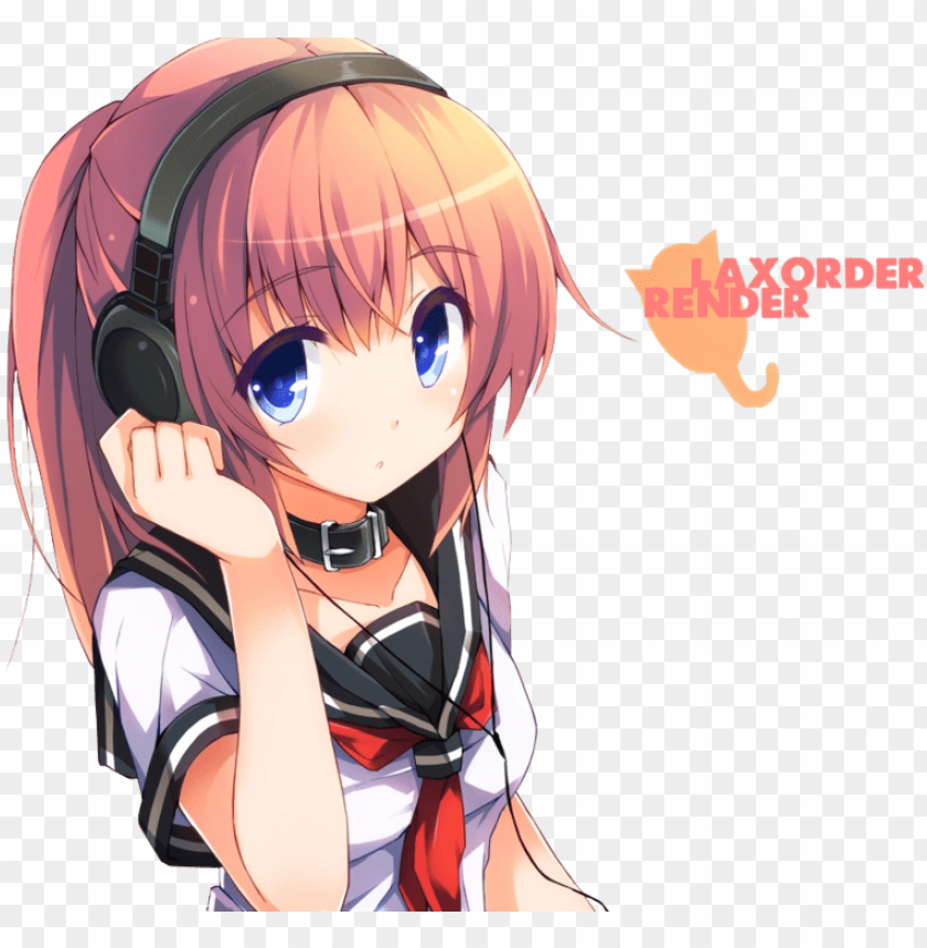 anime girl with hoodie and headphones