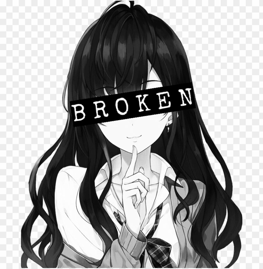 animegirl blackandwhite greyscale broken depression anime brown hair girl png image with transparent background toppng