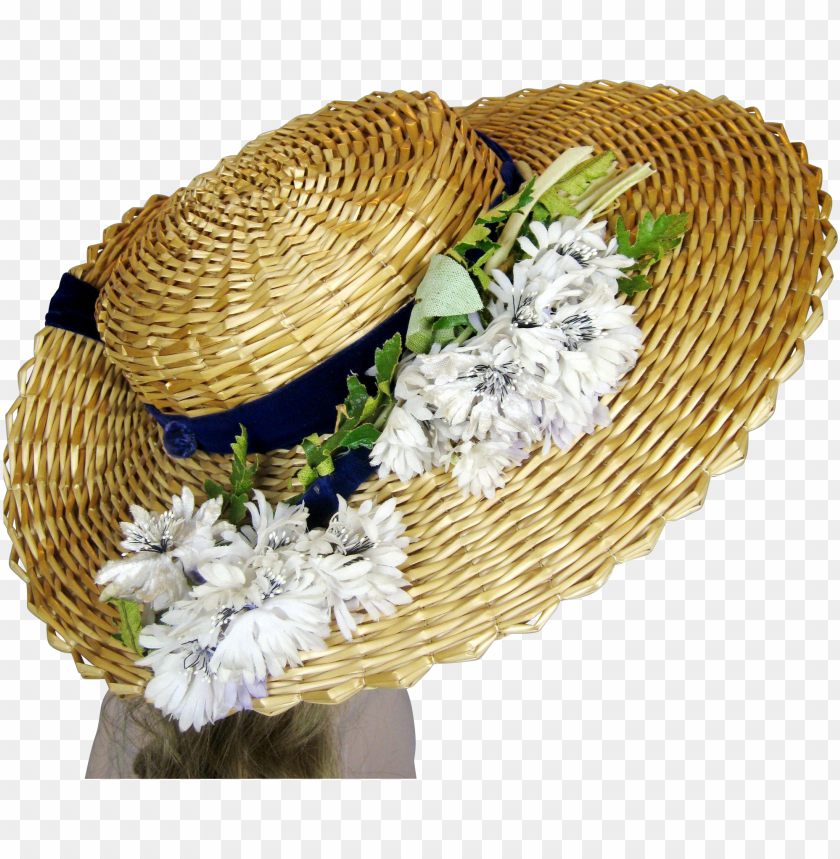 antique 1910s wide brimmed ladies edwardian straw hat - bouquet PNG image with transparent background@toppng.com