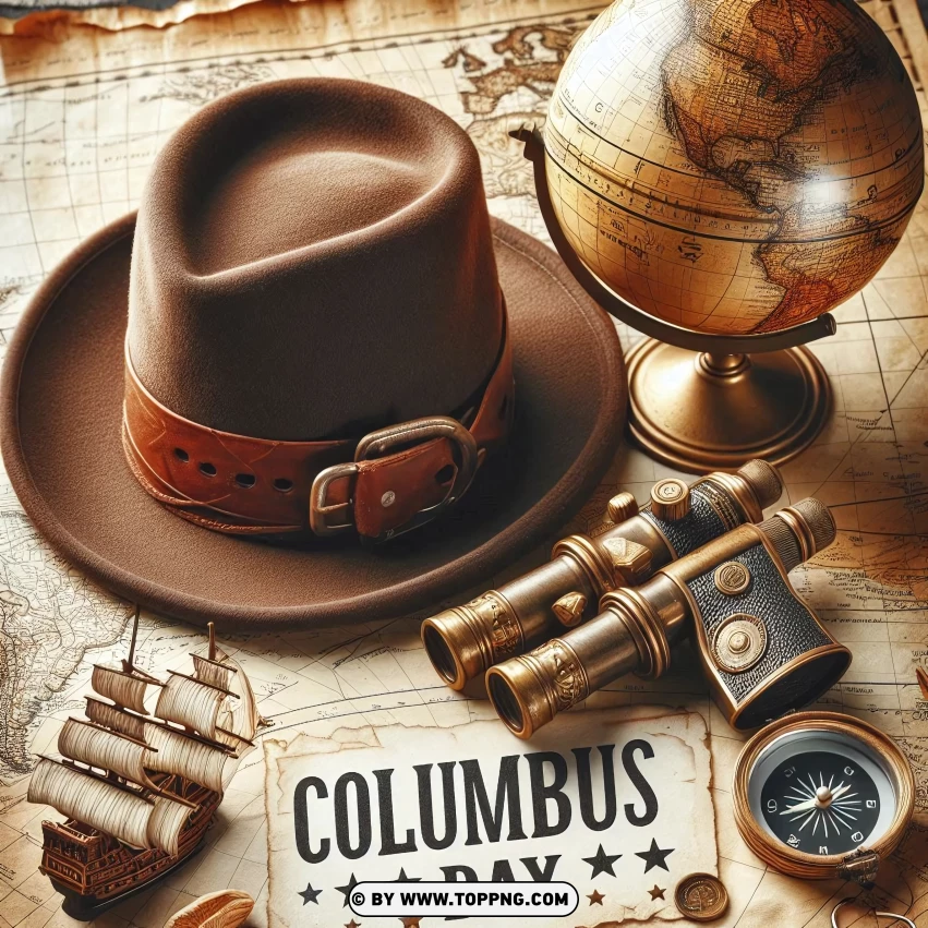 Columbus Day Exploration Theme with Hat, Globe, and Compass background