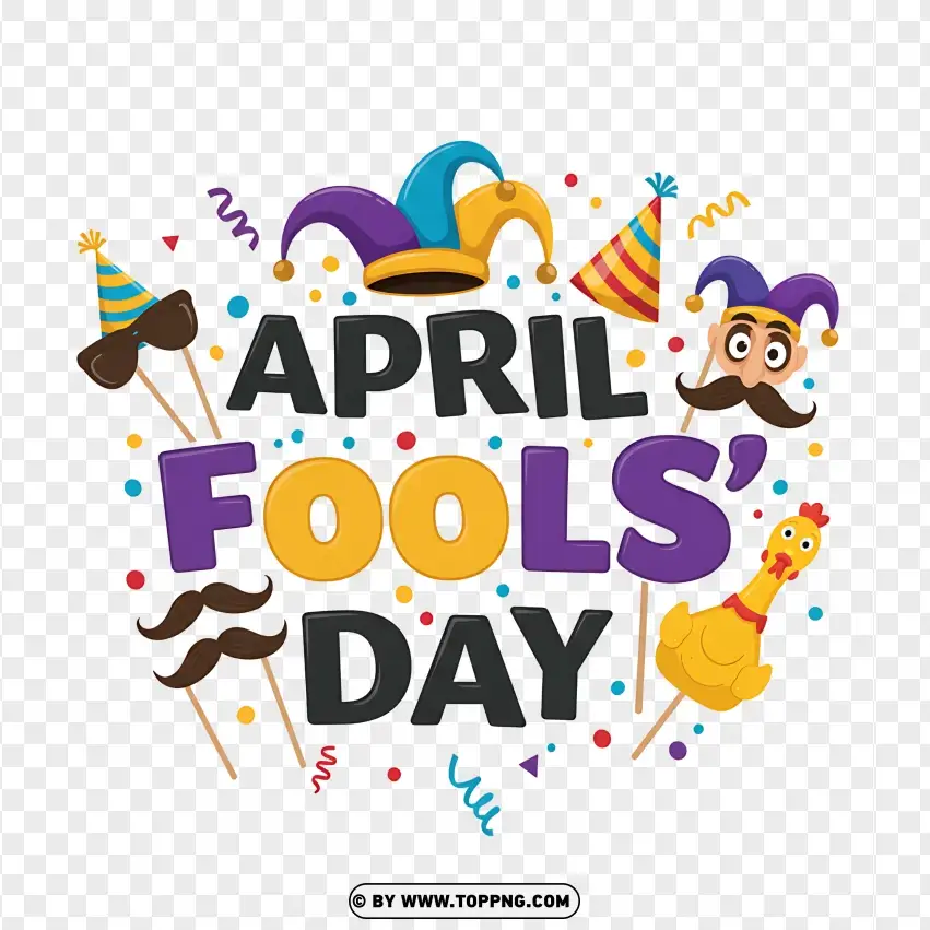 April Fools Day Typography With Clown Illustration PNG Transparent Background