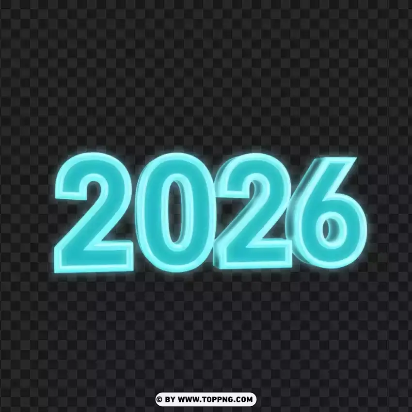 Aqua Glow 2026 Year Text Style Number Typography PNG Transparent Background