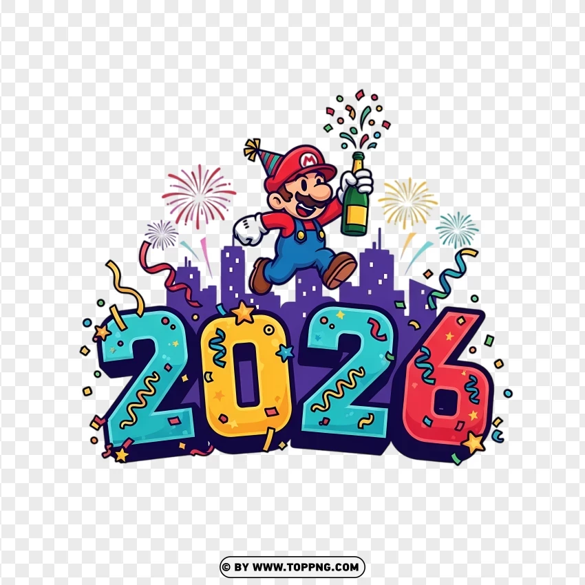 Arcade Platformer 2026 New Year Cartoon Design PNG Transparent Background