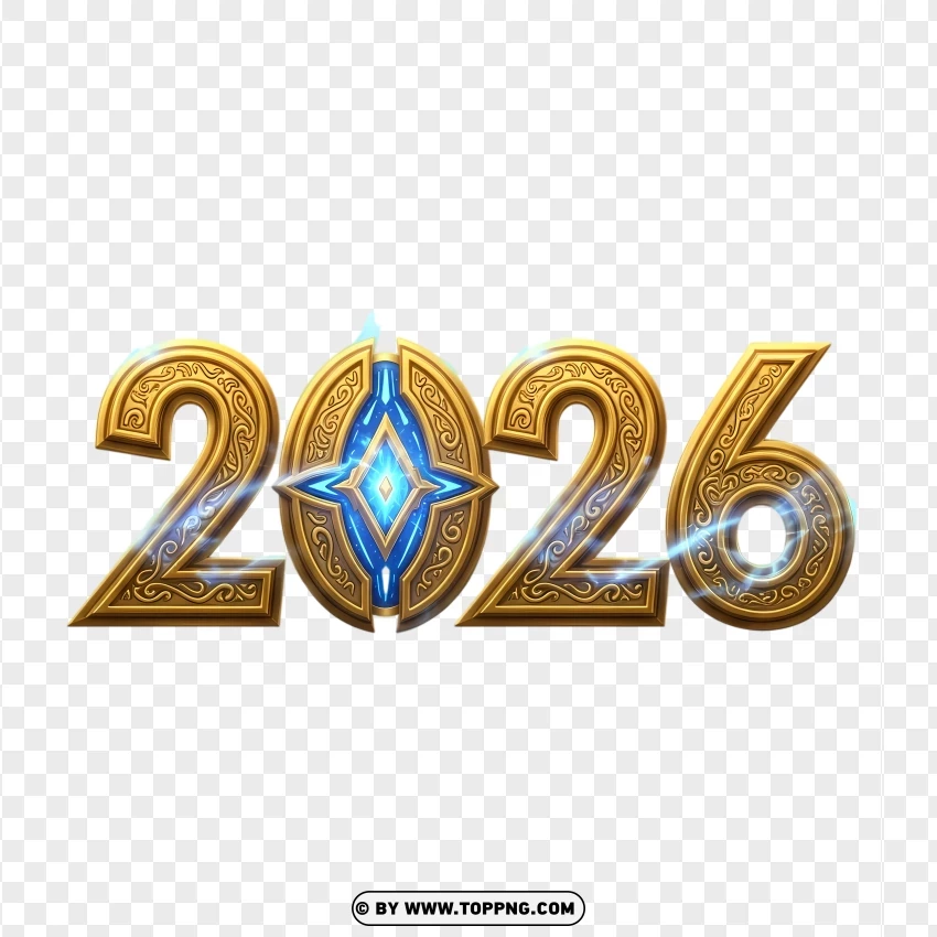 Arcane Gold 2026 Magical Number Art PNG Transparent Background