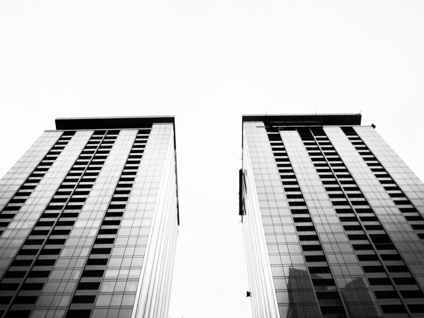 architecture, sky, bw, bottom view, buildings