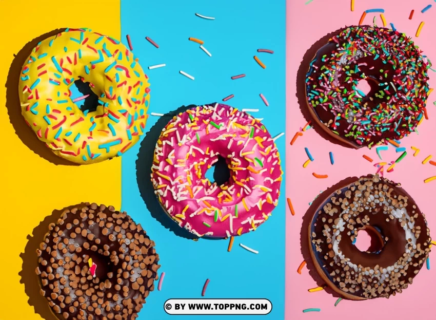 Assorted Sprinkled Donuts in a Bright Multi Colored Photo