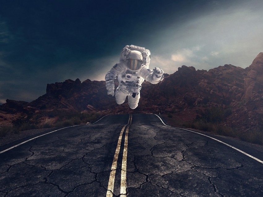 astronaut, gravity, road, asphalt, rocks, stones