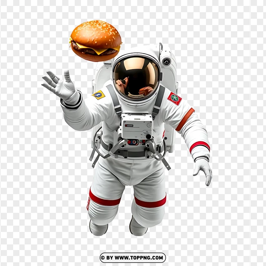 Astronaut Reaching For A Floating Burger PNG Transparent Background