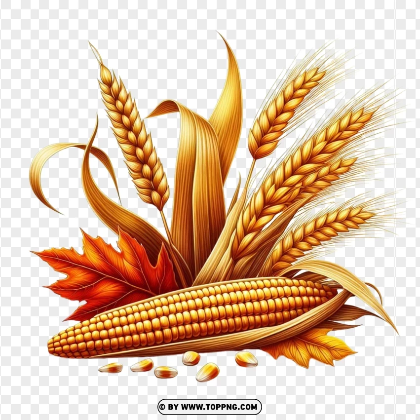 Autumn Harvest Arrangement With Corn And Wheat PNG Transparent Background