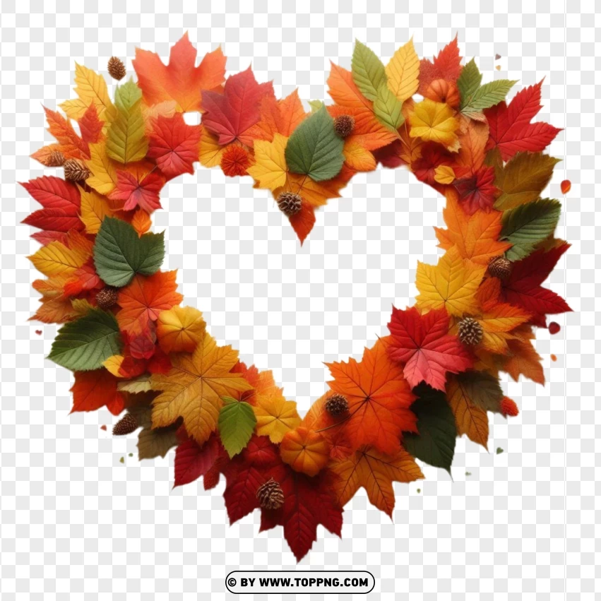 Autumn Heart Wreath With Seasonal Foliage PNG Transparent Background