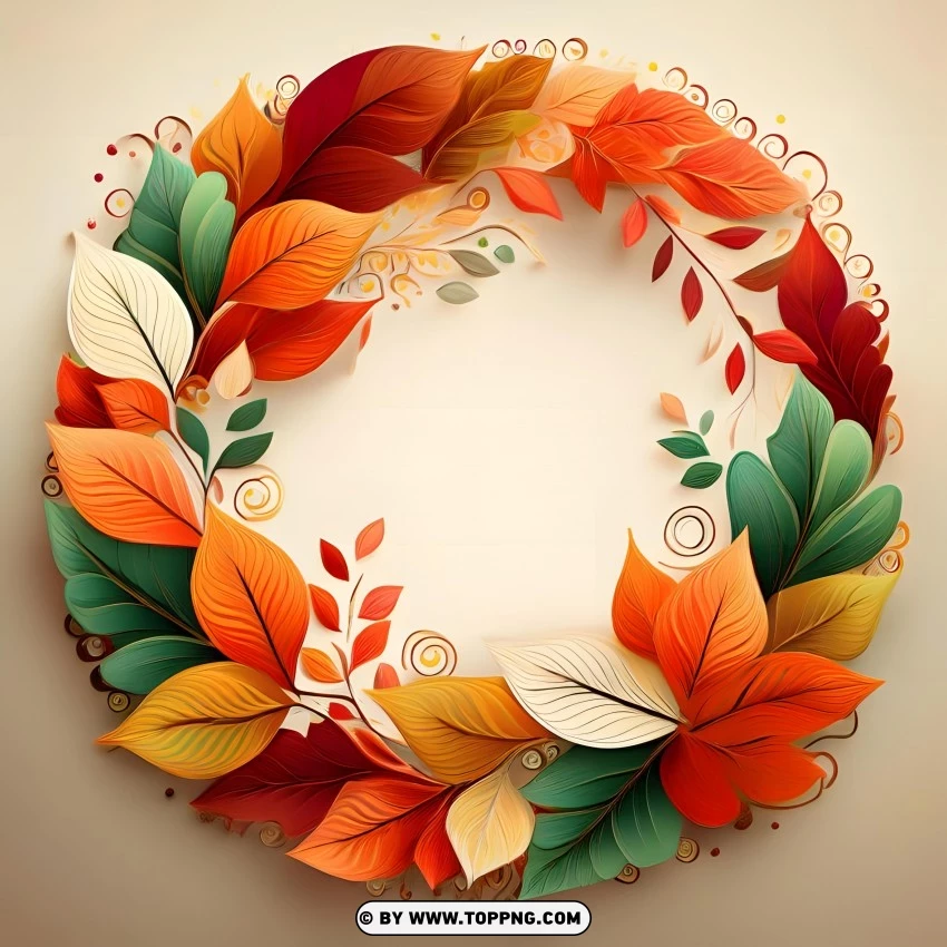 Autumn Leaves Circle Illustration PNG Transparent Background