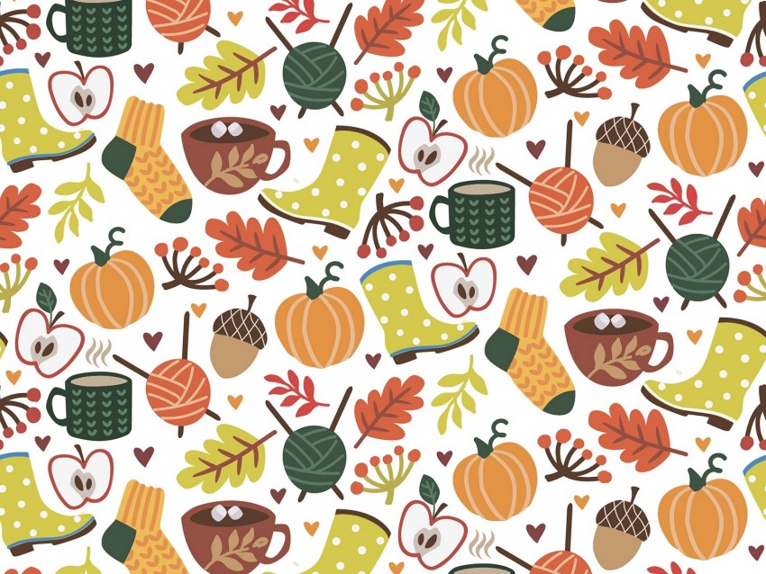 autumn, pattern, comfort, socks, cocoa, leaves