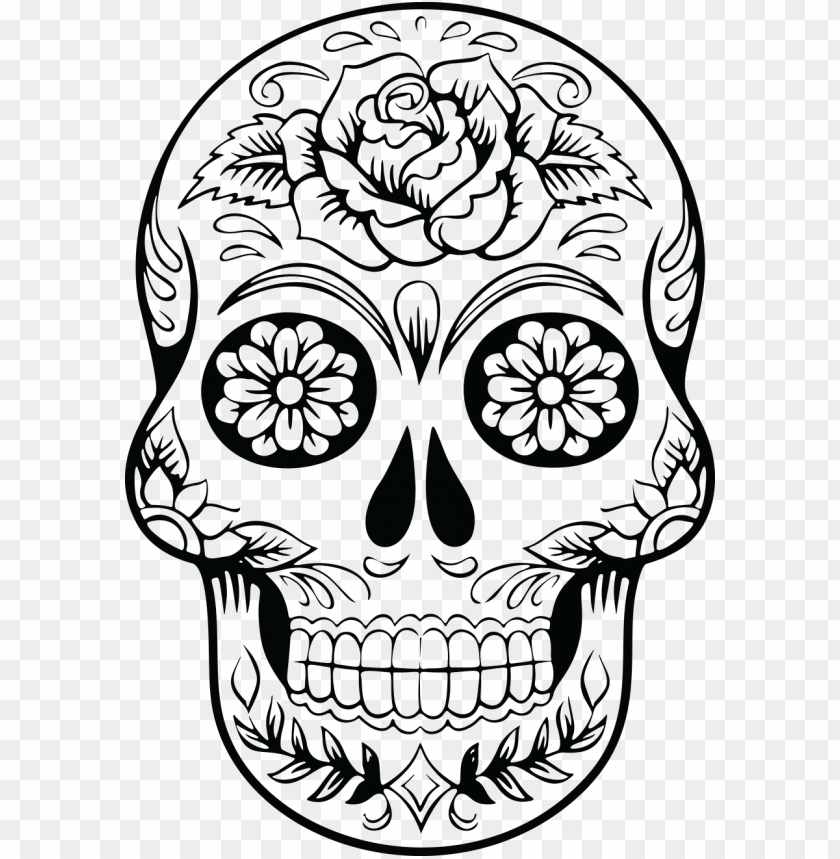 Awesome Of A Sugar Image Black And - Sugar Skull Silhouette PNG Image With Transparent Background