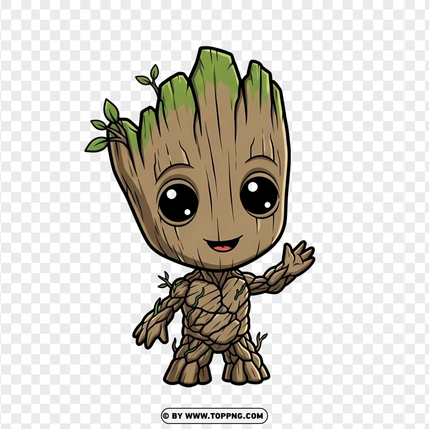 Baby Groot Cartoon Style On White PNG Transparent Background