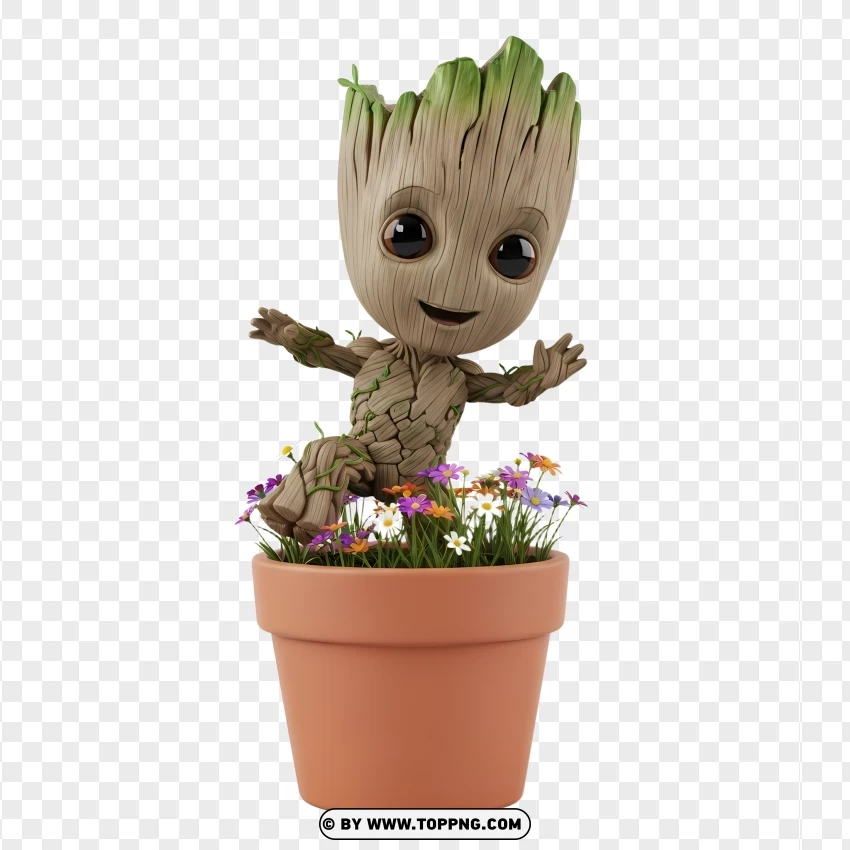 Baby Groot Kawaii 3d Figurine In Flower Pot PNG Transparent Background