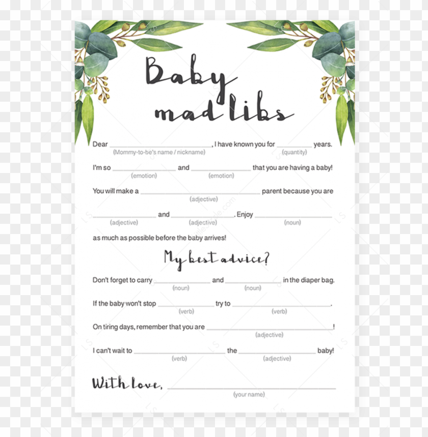 baby mad libs baby shower game printable with eucalyptus - emoji baby shower game PNG image with transparent background@toppng.com
