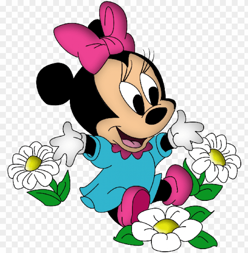 Baby Minnie Mouse With Pink Bow And Flowers Mini Mouse Bebe Disney Png Image With Transparent Background Toppng