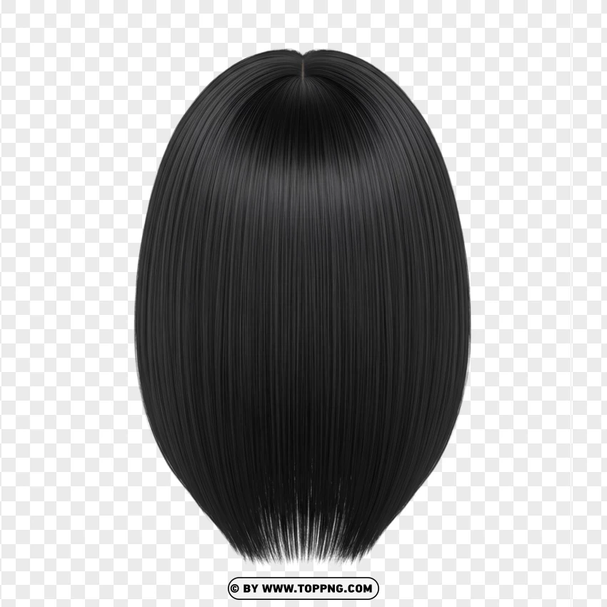 Back view of straight black bob hairstyle – chin length, sleek
