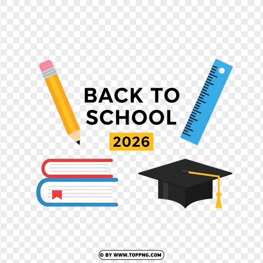 Back To School 2026 Flat Vector Illustration With School Supplies PNG Transparent Background