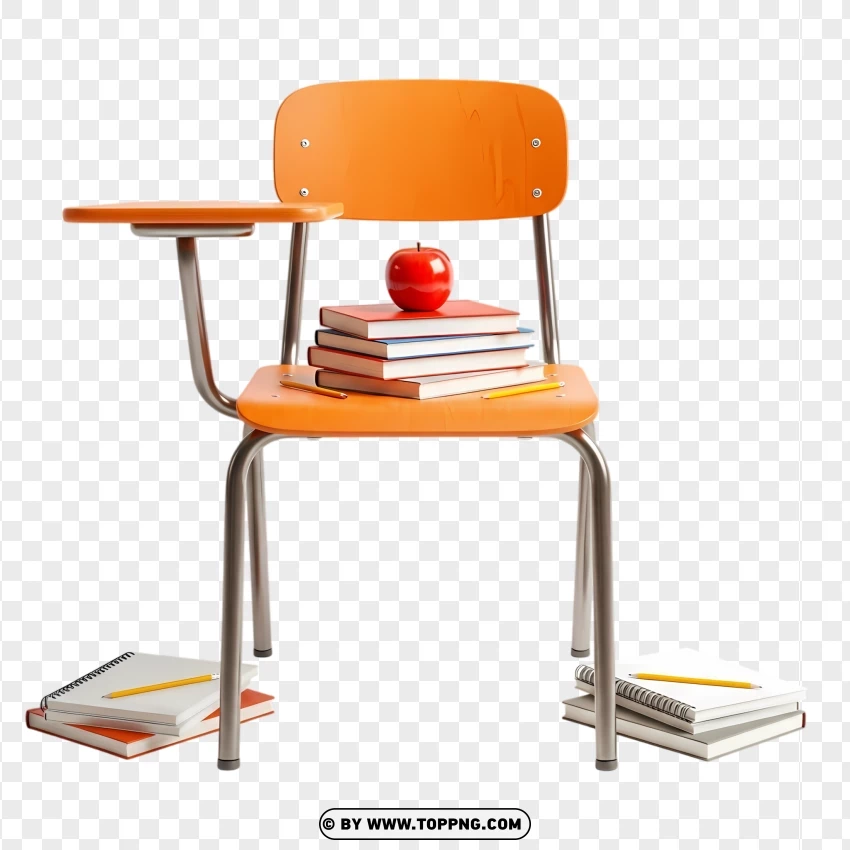 Back To School Chair Decor With Apple And Books PNG Transparent Background