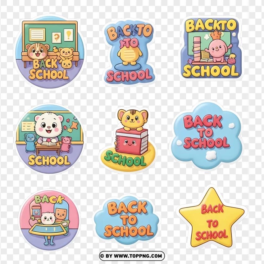 Back To School Kids Sticker Set PNG Transparent Background