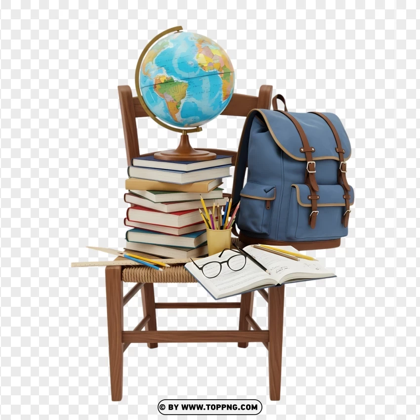 Back To School Study Furniture And Stationery PNG Transparent Background