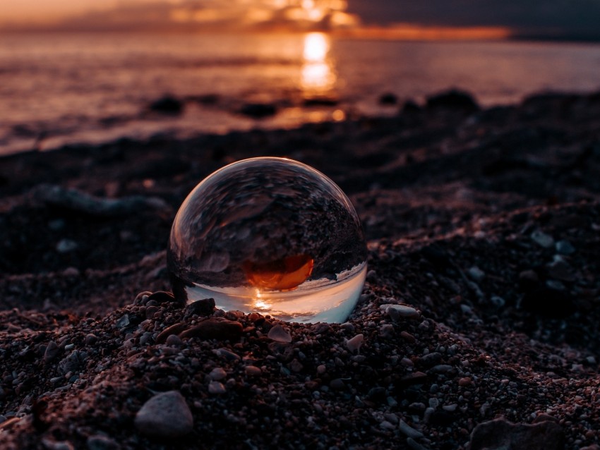 ball, glass, macro, sunset, blur