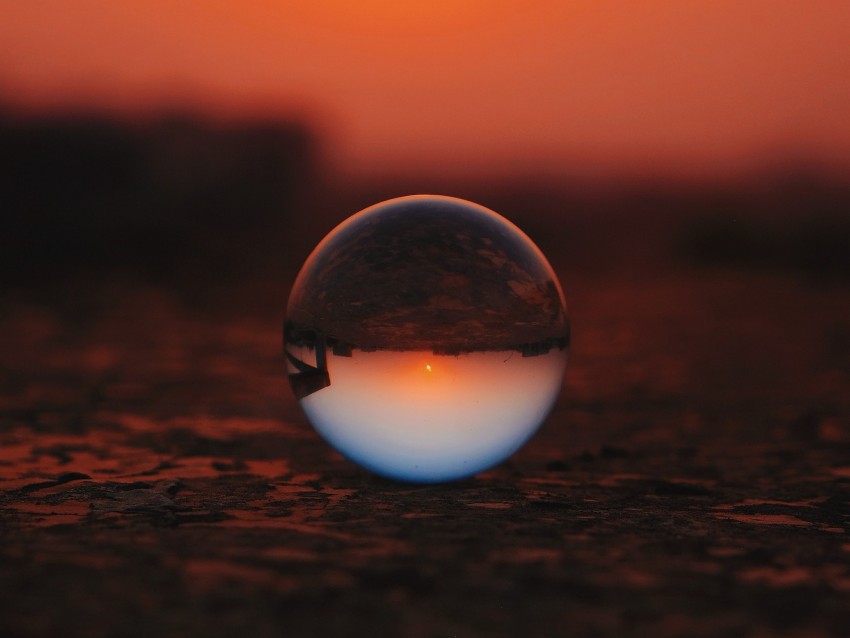 ball, glass, sunset, transparent, reflection, macro