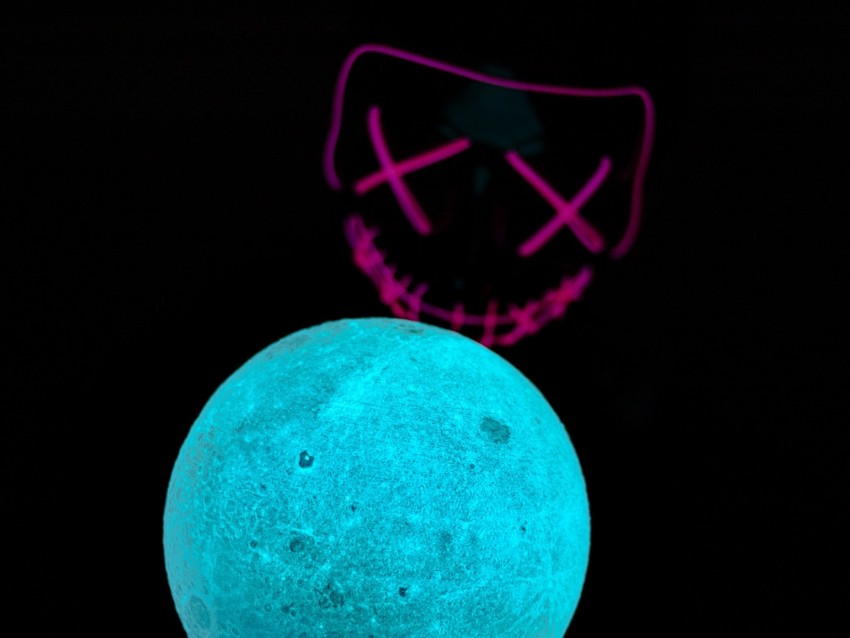 ball, glow, mask, dark, blue