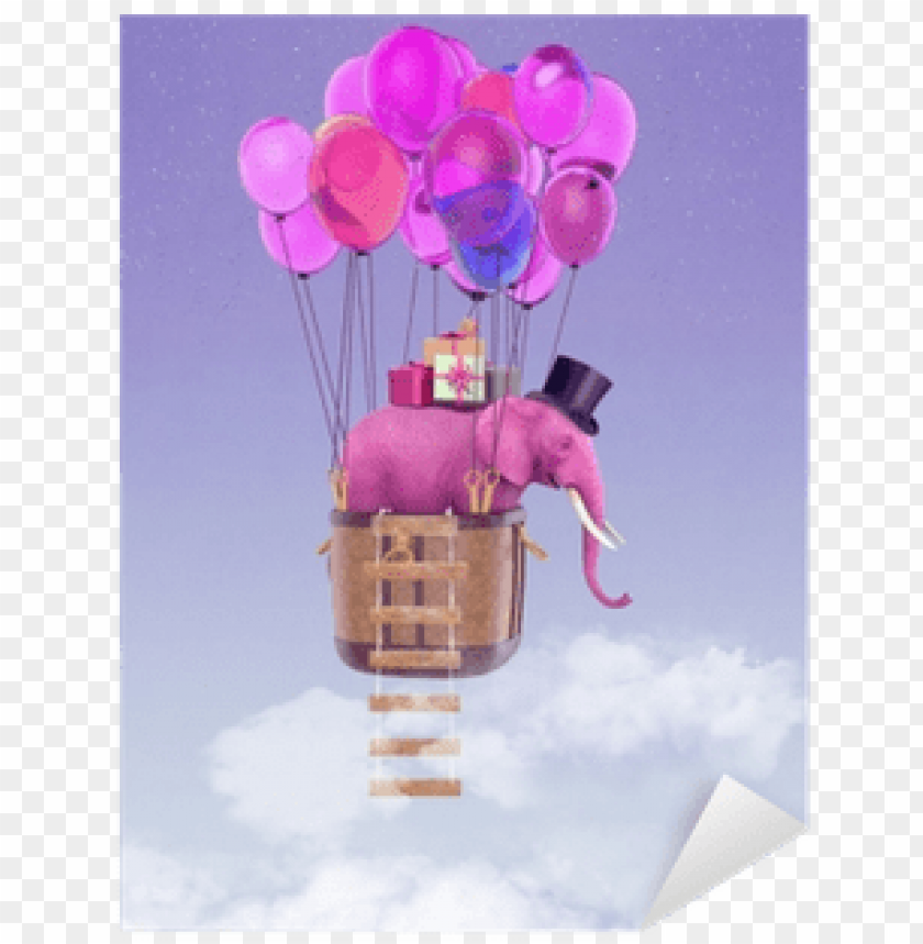 starry sky, elephant, flies, happy birthday balloons, elephant silhouette, party balloons