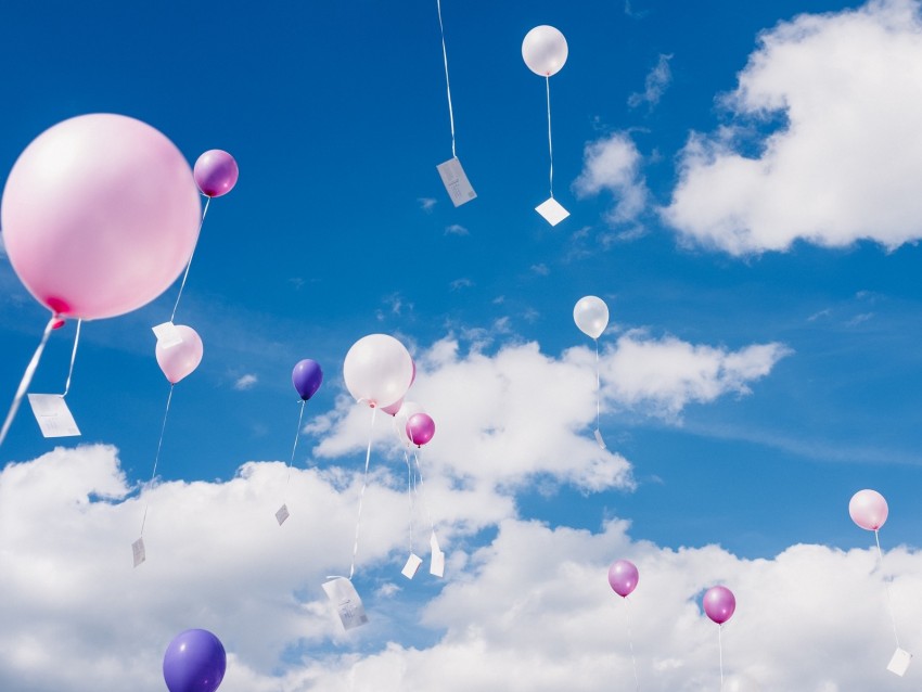 balloons, sky, clouds, flight, height